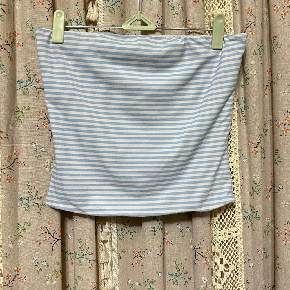 Beginning Boutique Blue White Stripe Strapless Bandeau Top US 4‎